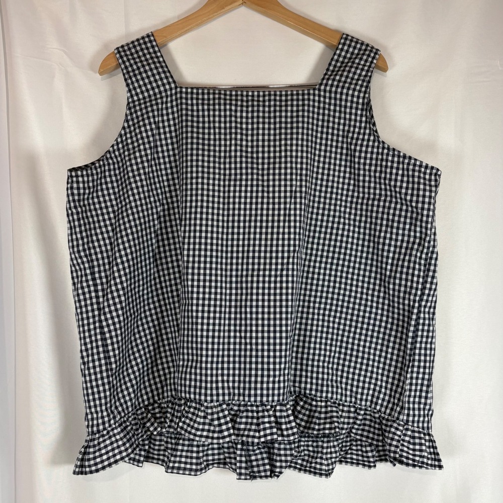 Nick & Sarah Plus Womens 2X Gingham Ruffle Hem Button Front Tank Top Black White - Picture 7 of 8
